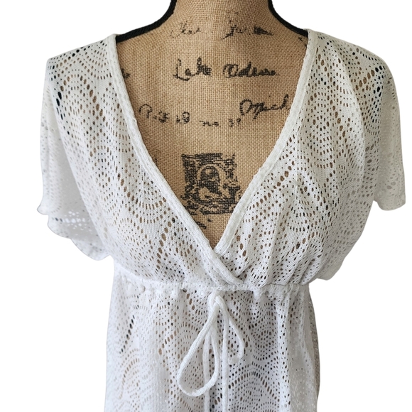 Cherie White Sheer Crochet Swim Cover-Up - M - Picture 2 of 6